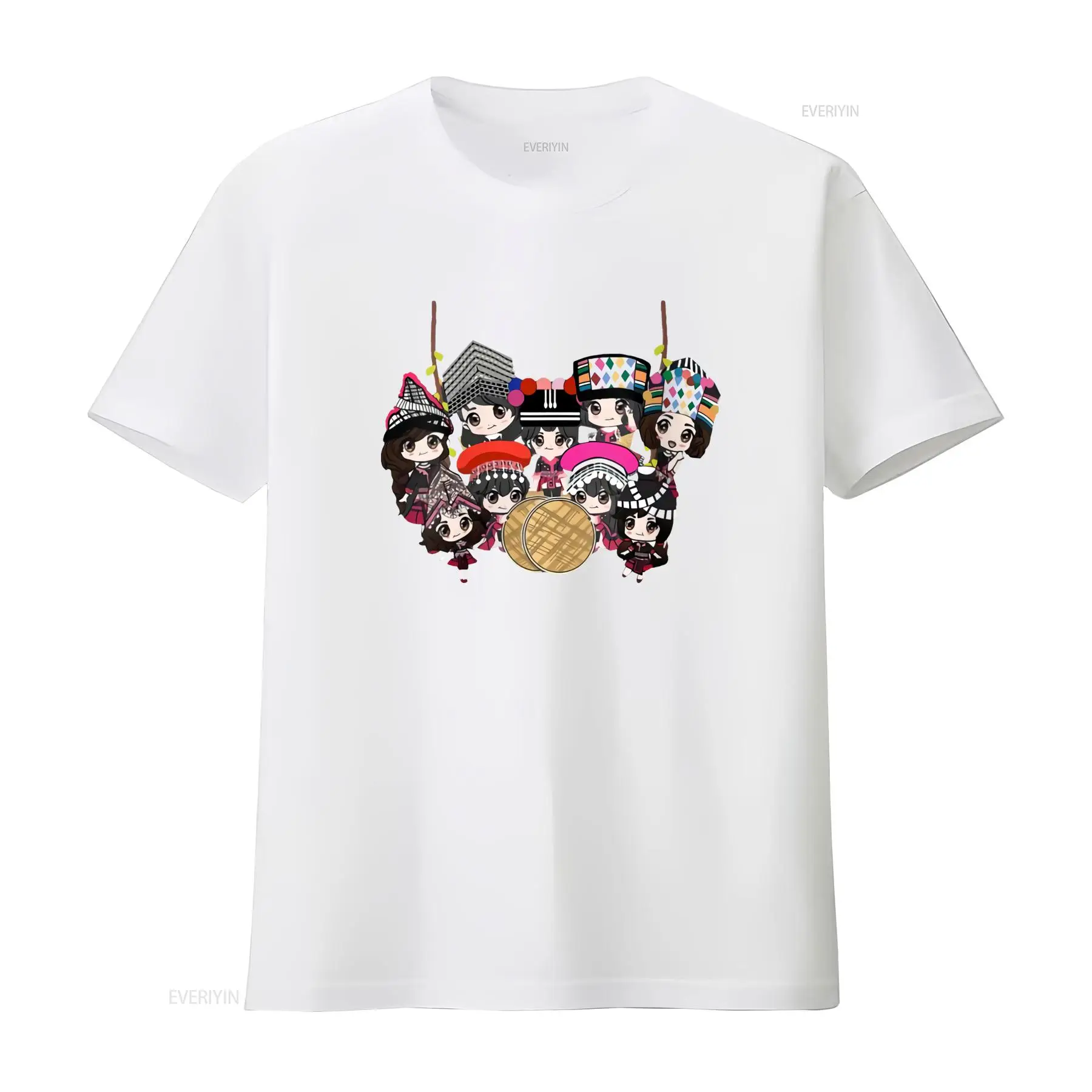 9 Hmong Girls Cartoon Print T  - Ethnic Wear Men'S Fashion 评论和价格