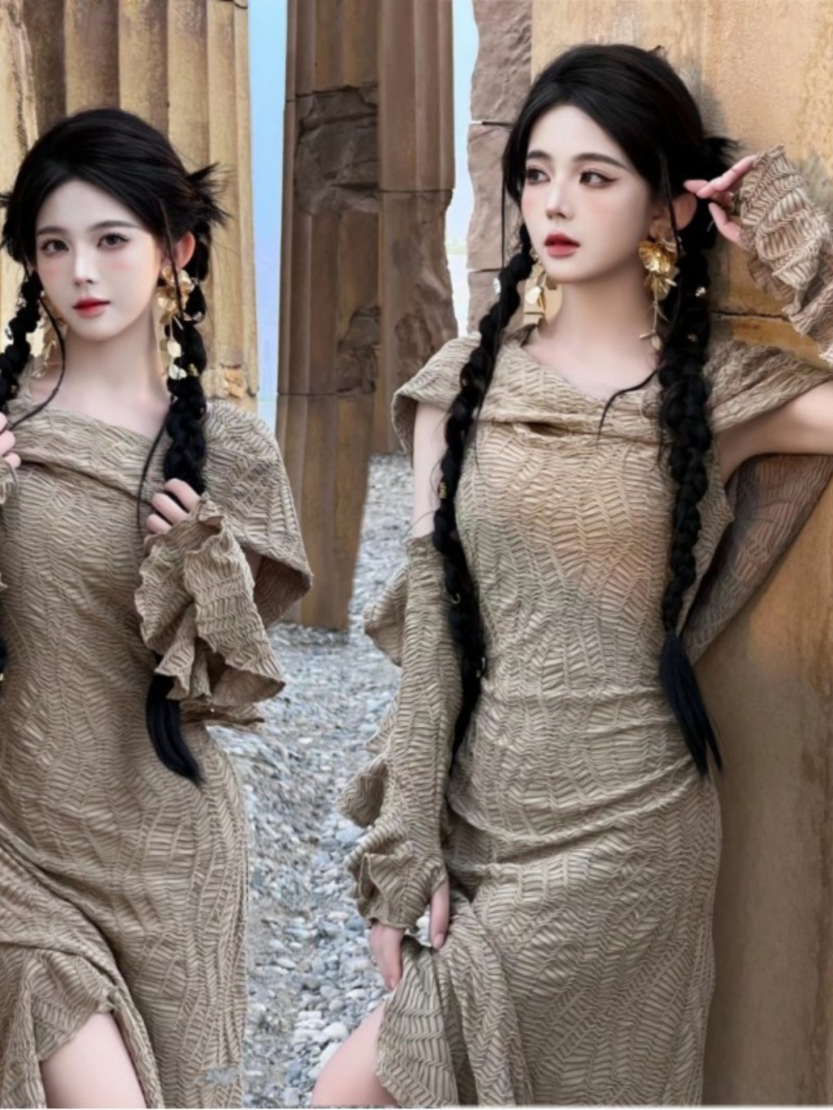 Desert  Themed Long Dress Wome - Ethnic Fashion Dress 评论和价格