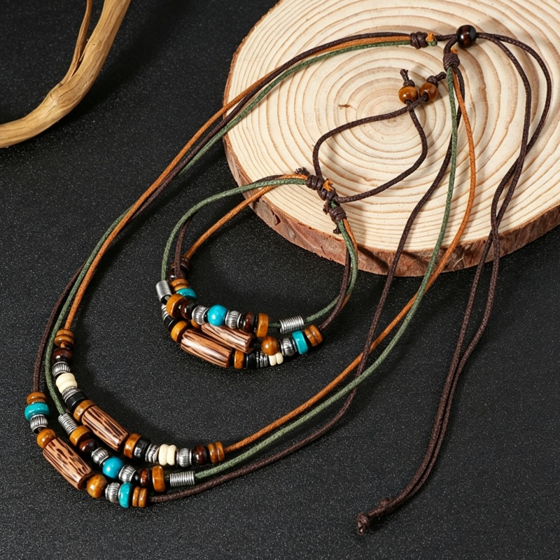 Vintage 2 Layer Faux Leather W - Ethnic Wear Men'S Fashion 评论和价格